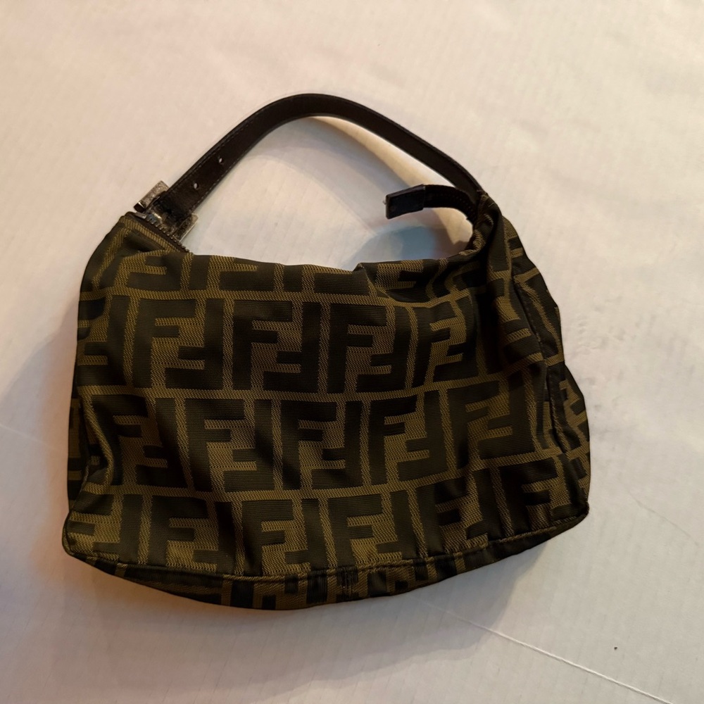 Vintage Fendi Women's Black and Olive Shoulder Bag